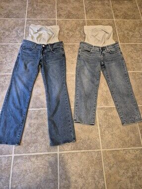 Lot Of 2 Blanqi Women's Blue Denim Maternity Jeans with Built-In Support Size 10